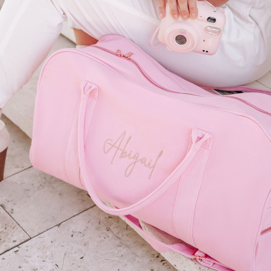 Embroidered Blush Pink Canvas Duffle Bag