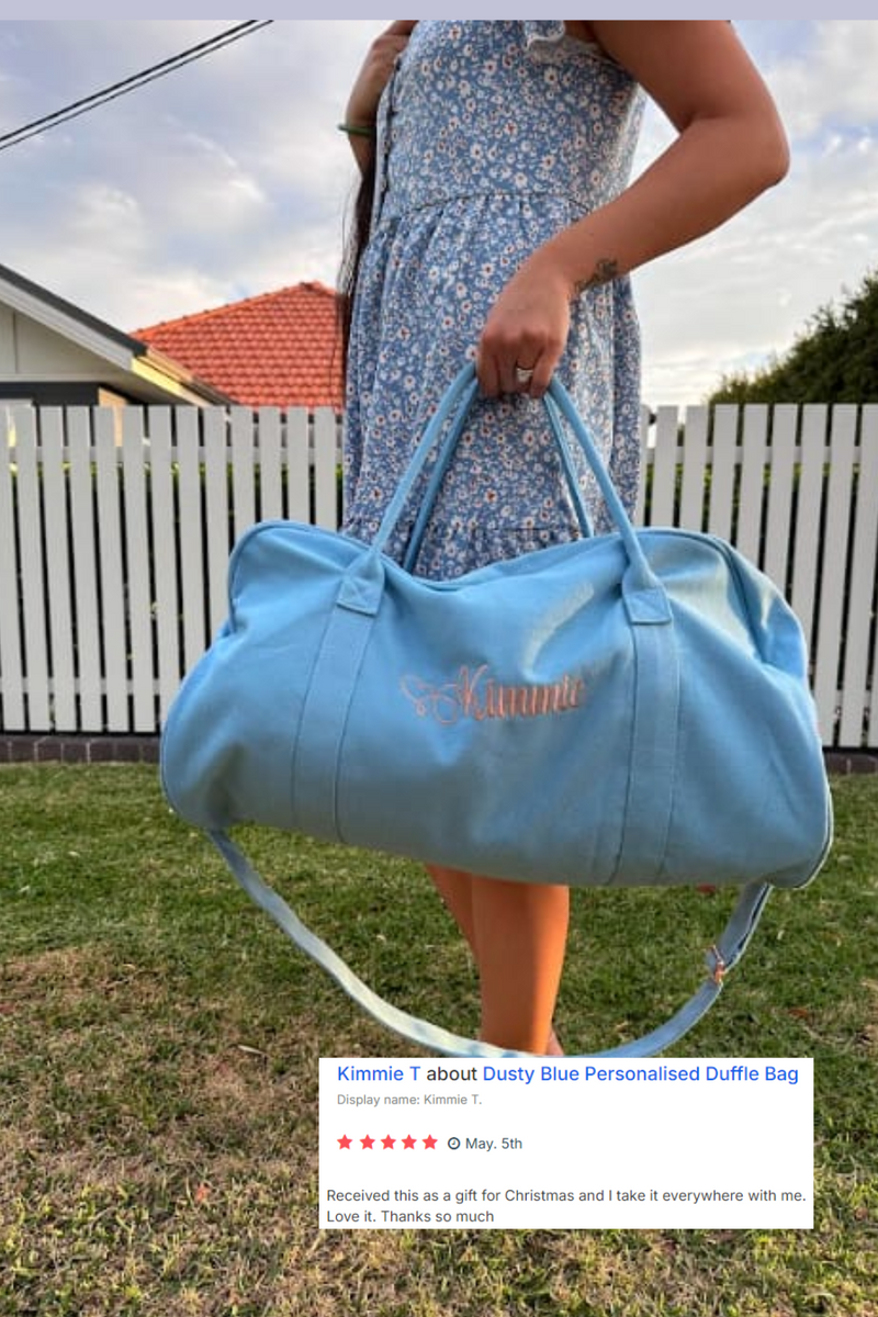 Dusty Blue Personalised Duffle Bag