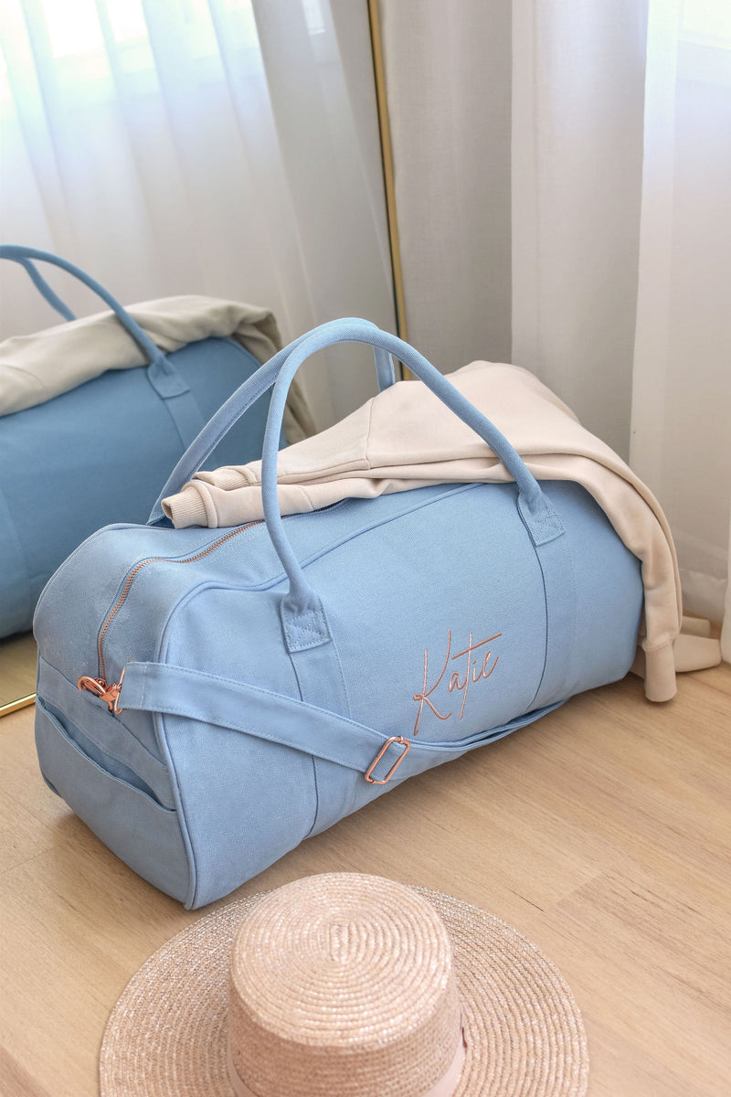 Dusty Blue Personalised Duffle Bag