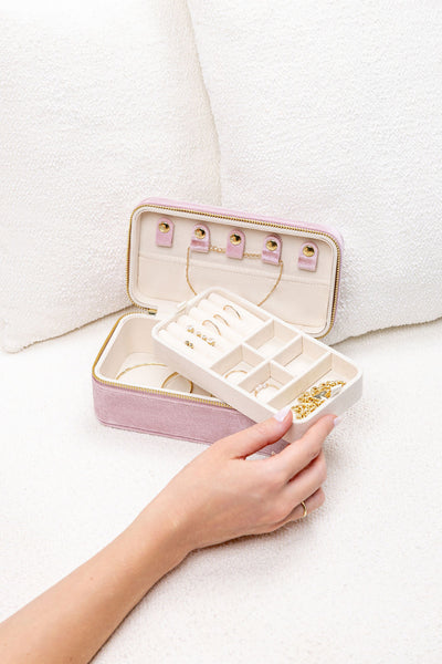 Large Personalised Velvet Jewellery Box - Blush