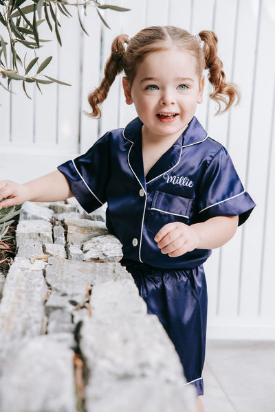BABY Luxury Embroidered Pyjama Set - Navy