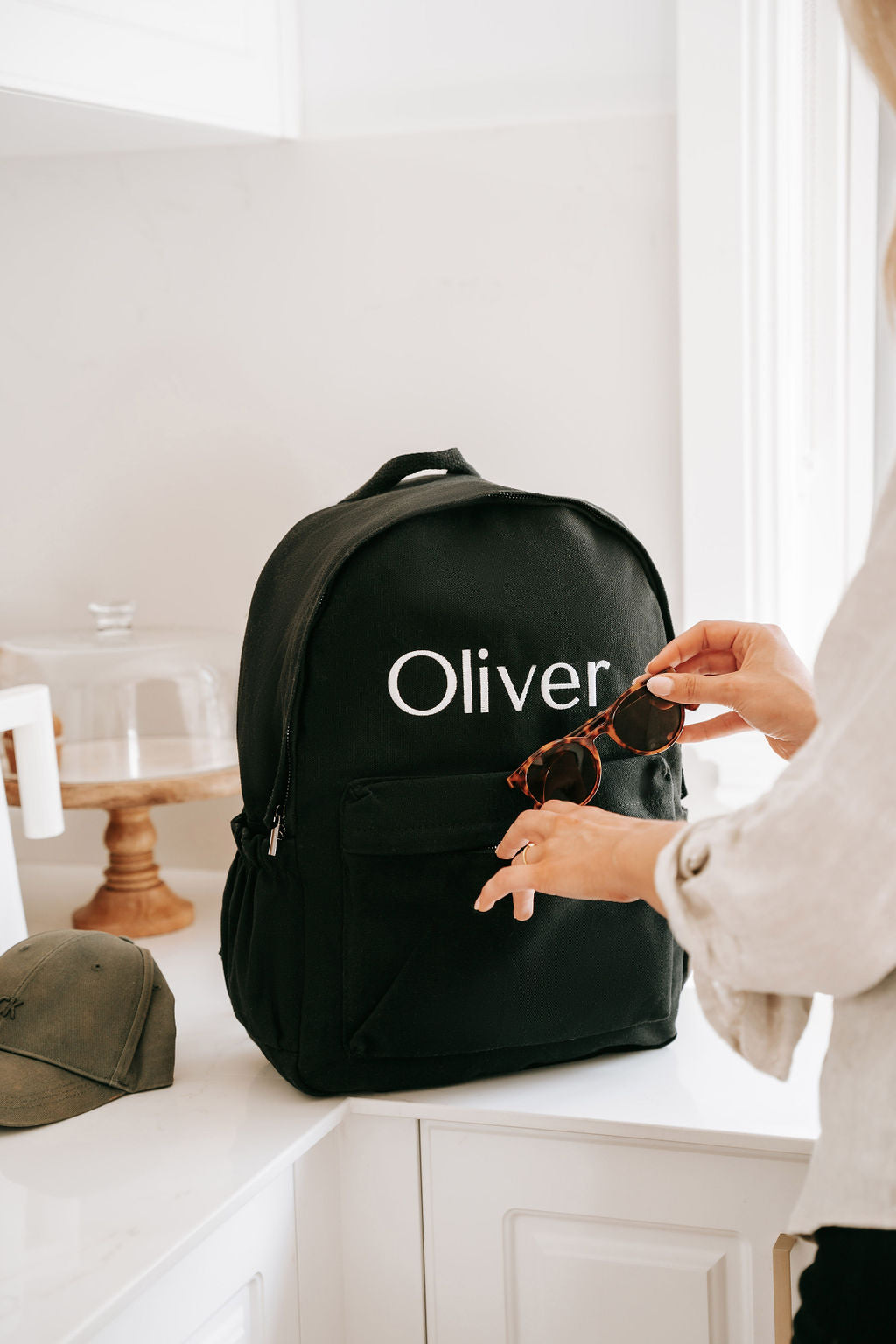 Black Personalised Backpack Gunmetal Zipper