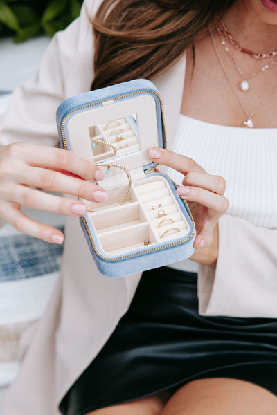 Personalised Velvet Jewellery Box - Sky Blue