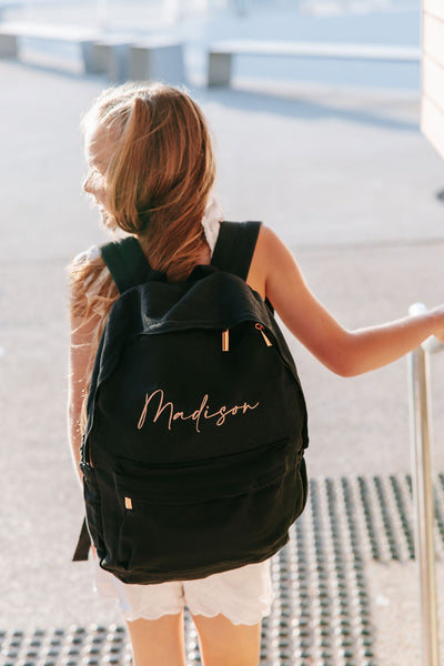 Black Personalised Backpack (rose gold zipper)